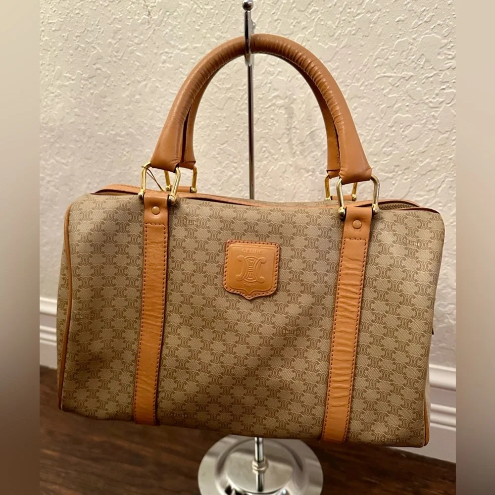 Celine Macadam Boston Bag Beige / Light Brown Coated Canvas - Picture 2 of 16